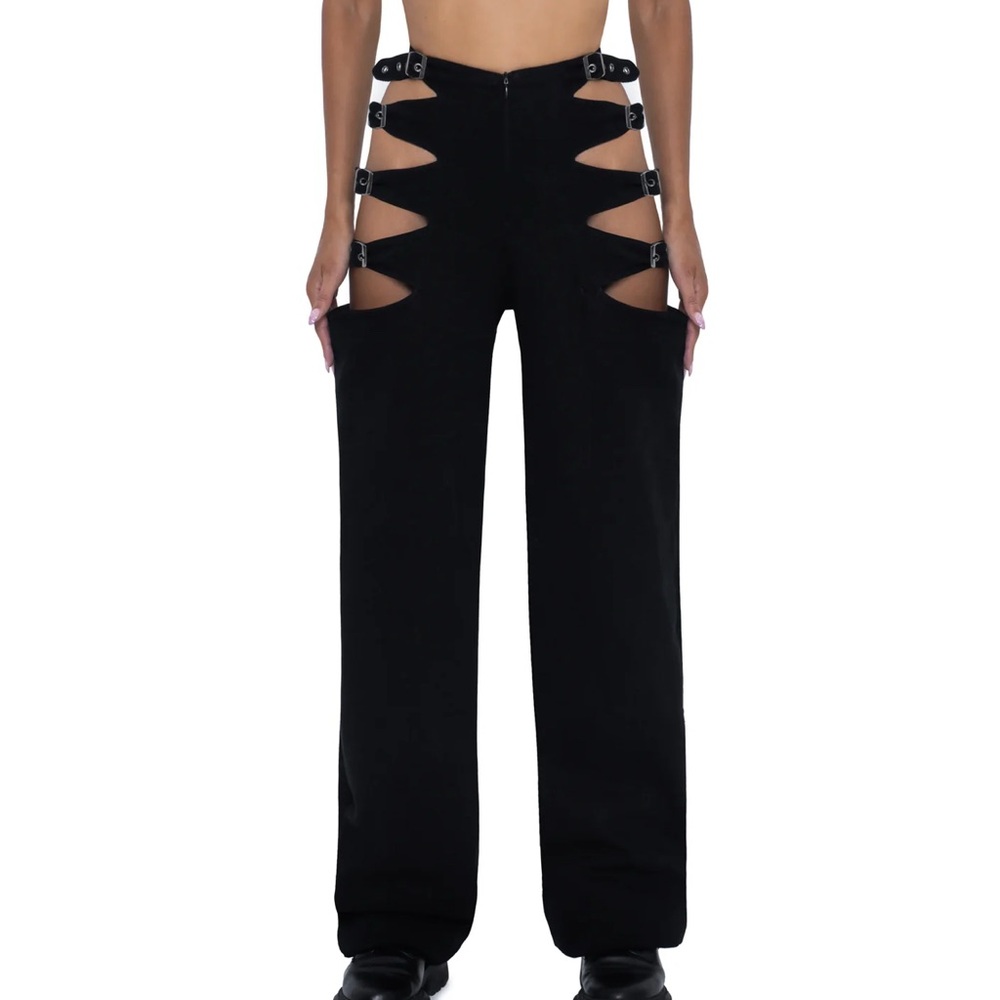 Defi Design Sleek Black Cut-Out Wide Leg Pants